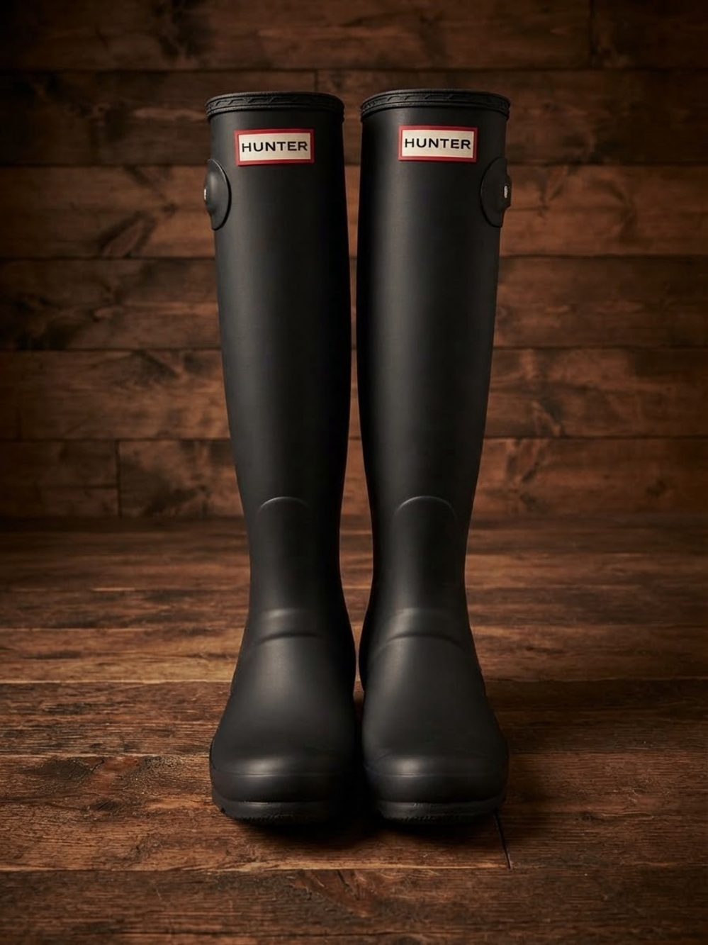 Hunter Women's Black Tall Matte Rain Boots with Side Buckle - Picture 2 of 8